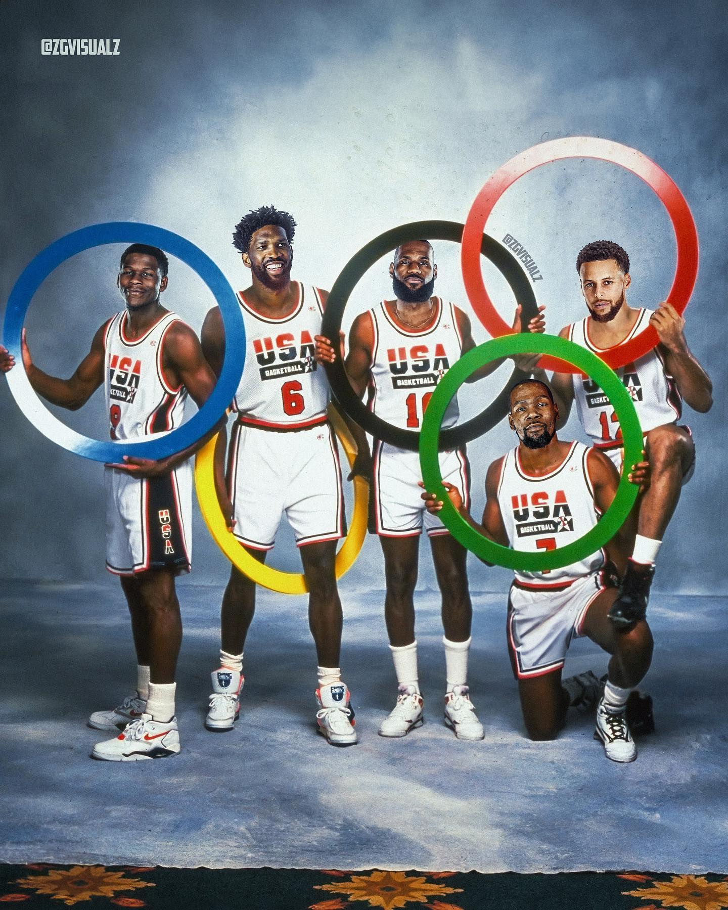 看看美国男篮2024巴黎奥运会潜在首发五虎的同框照